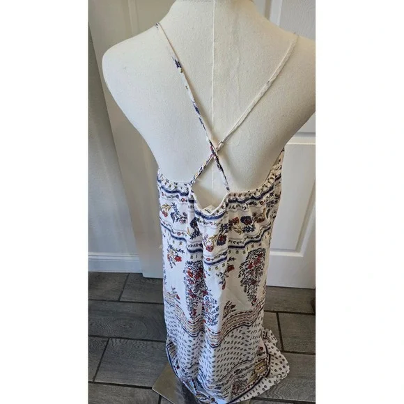 Old Navy Womens Boho Floral Border Print Maxi Dress White Blue Red Large Tall - Picture 5 of 7